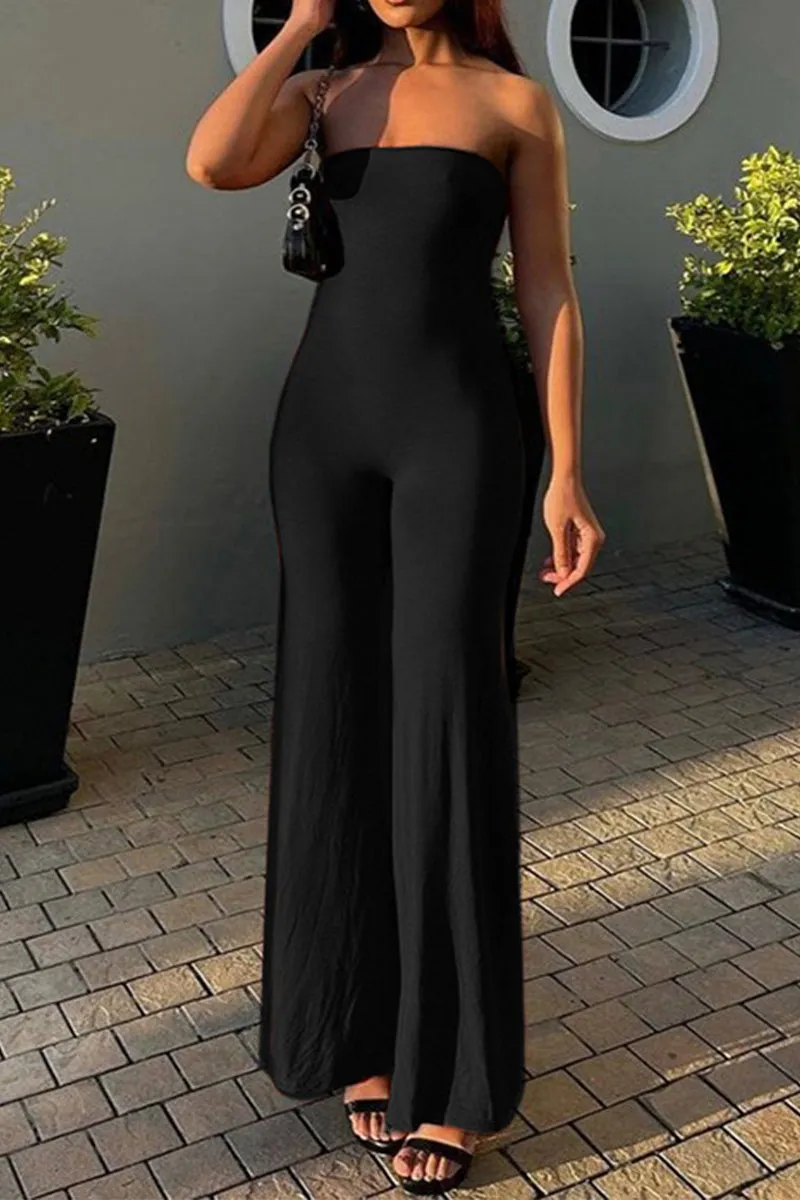 JQ3295 Strapless Wide Leg Jumpsuits