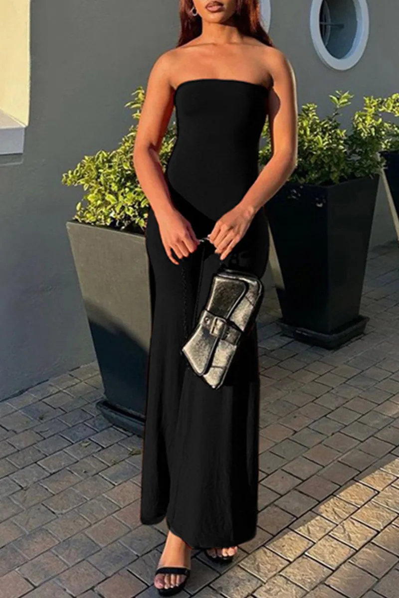 JQ3295 Strapless Wide Leg Jumpsuits