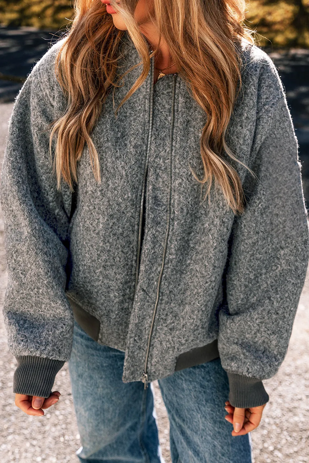 KaleaBoutique Fuzzy Zip Up Pocketed Sleeve Jacket