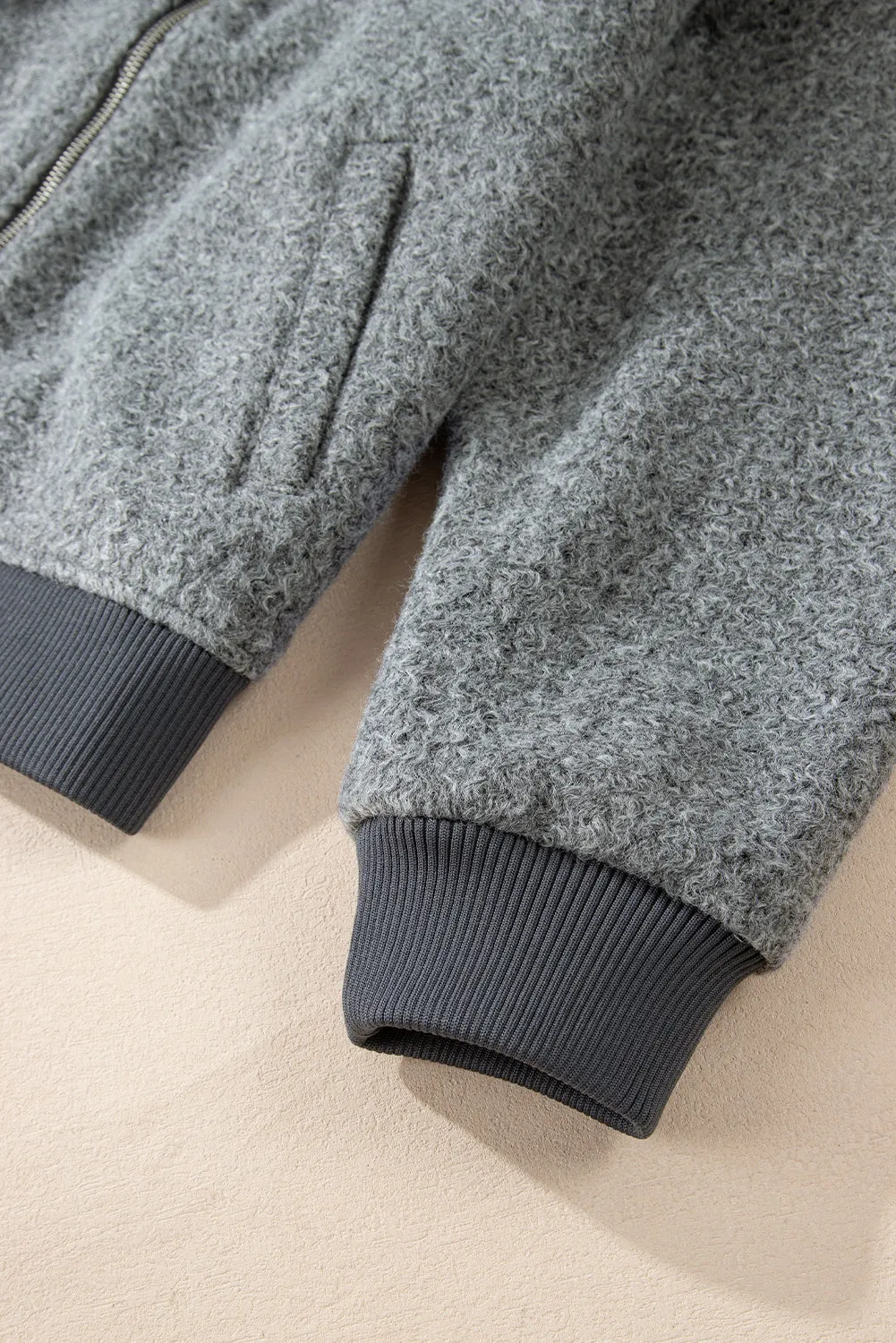 KaleaBoutique Fuzzy Zip Up Pocketed Sleeve Jacket