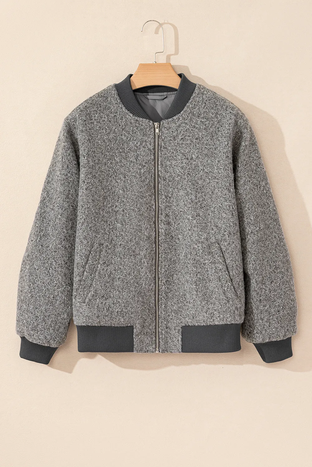 KaleaBoutique Fuzzy Zip Up Pocketed Sleeve Jacket