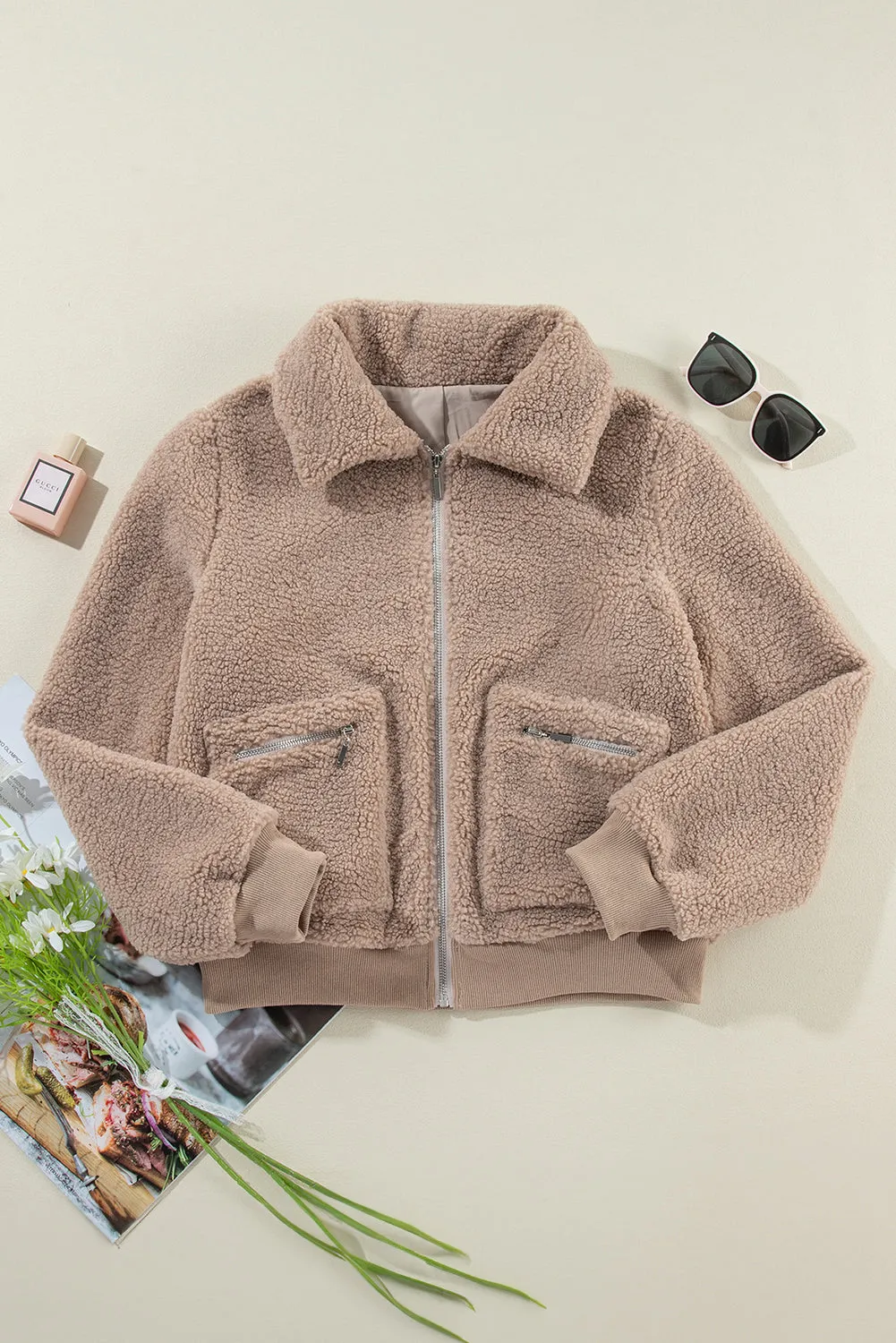 KaleaBoutique Zipper Pocketed Winter Fuzzy Jacket