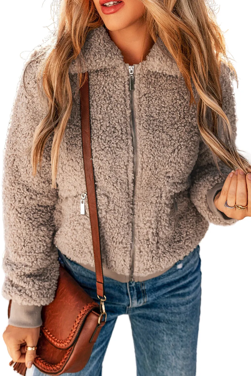 KaleaBoutique Zipper Pocketed Winter Fuzzy Jacket