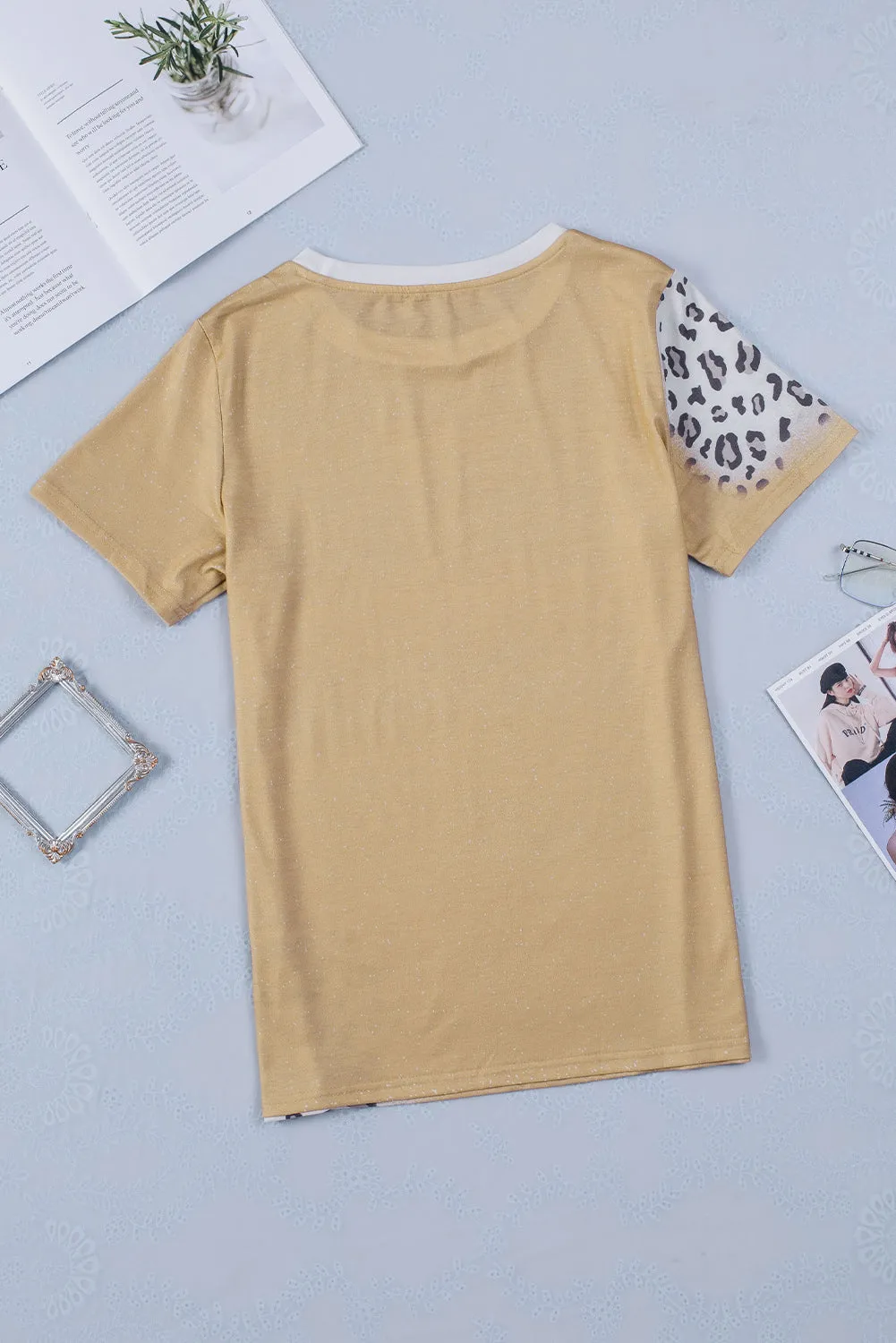 Khaki Bleached Leopard Print Crew Neck T Shirt