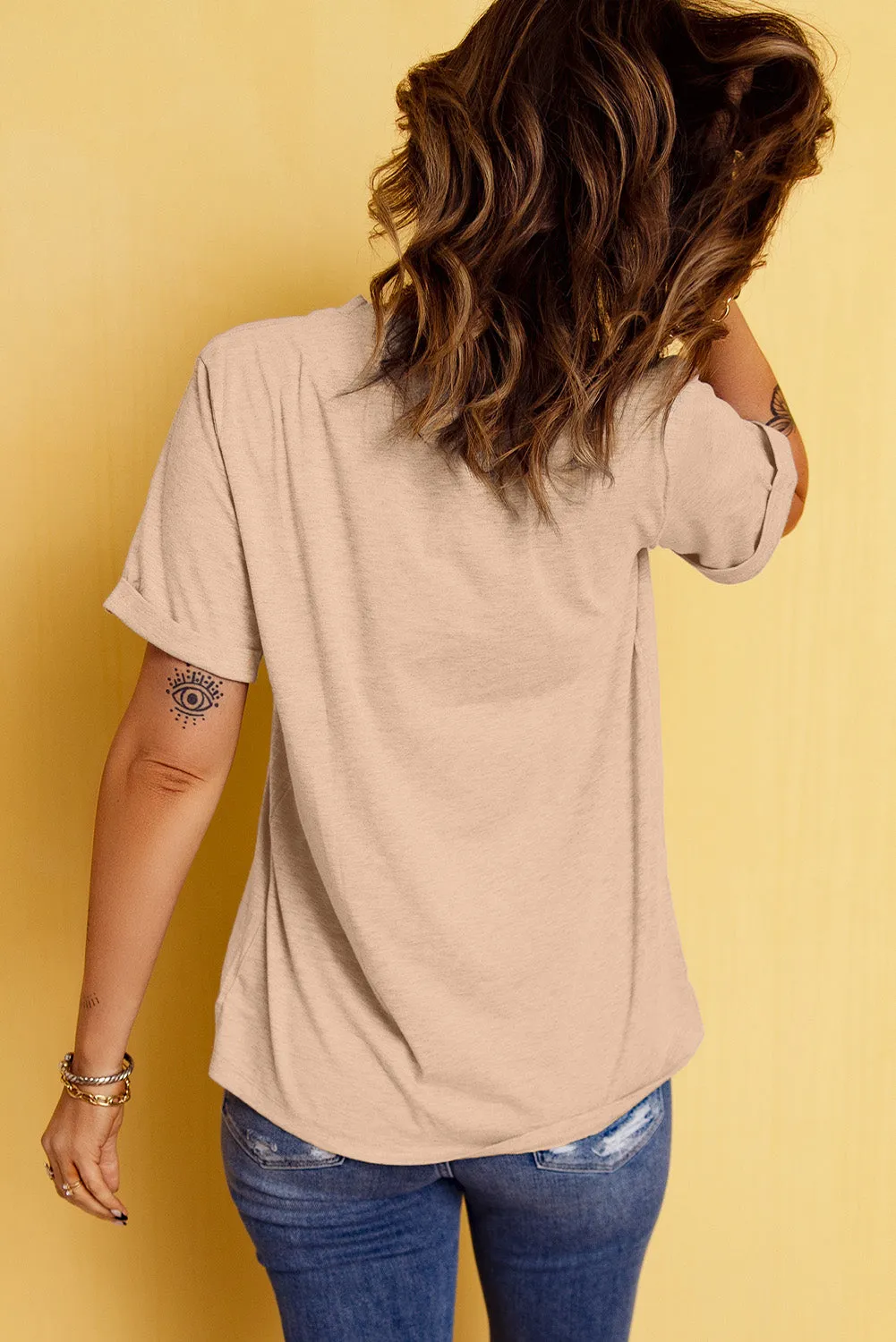 Khaki Heat Transfer Printing Thanksgiving Turkey Print Round Neck T Shirt