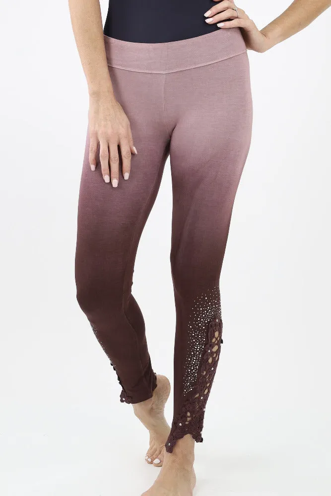 Knit Leggings Lace Patch & Stones -Black