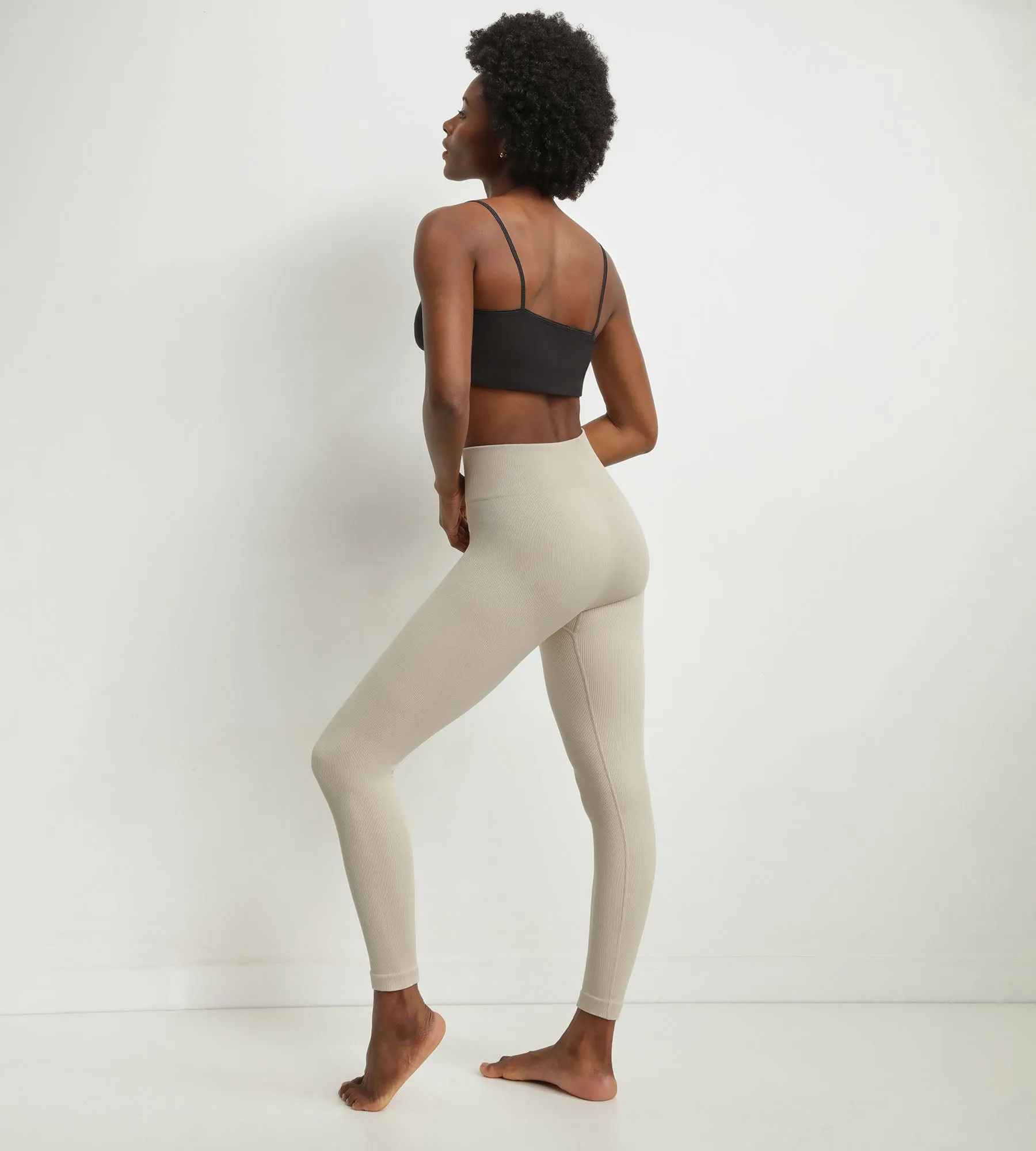 Legging femme Beige en maille côtelée Dim Comfywear