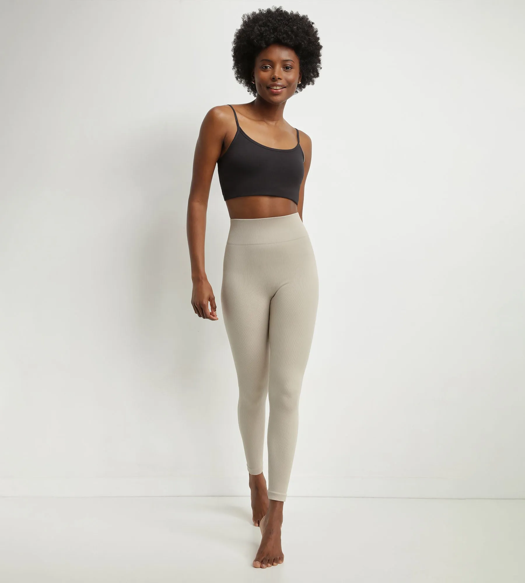 Legging femme Beige en maille côtelée Dim Comfywear