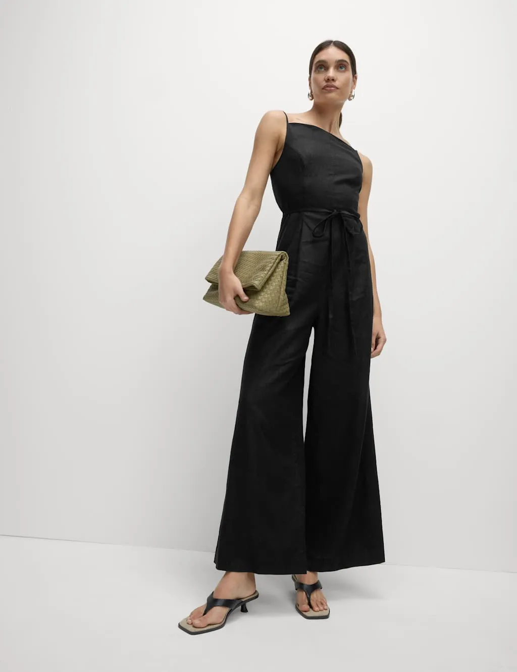 Linen Blend Square Neck Sleeveless Jumpsuit