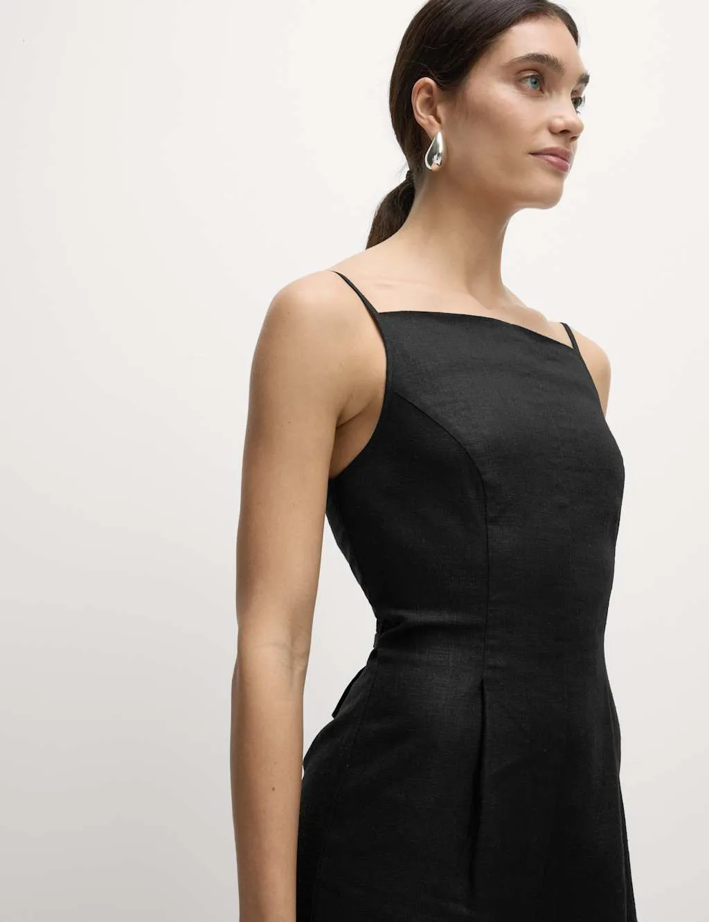 Linen Blend Square Neck Sleeveless Jumpsuit