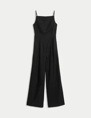 Linen Blend Square Neck Sleeveless Jumpsuit