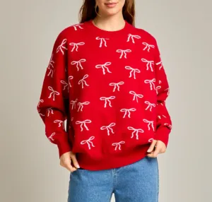Long Sleeve Crewneck Oversized Bow Sweater