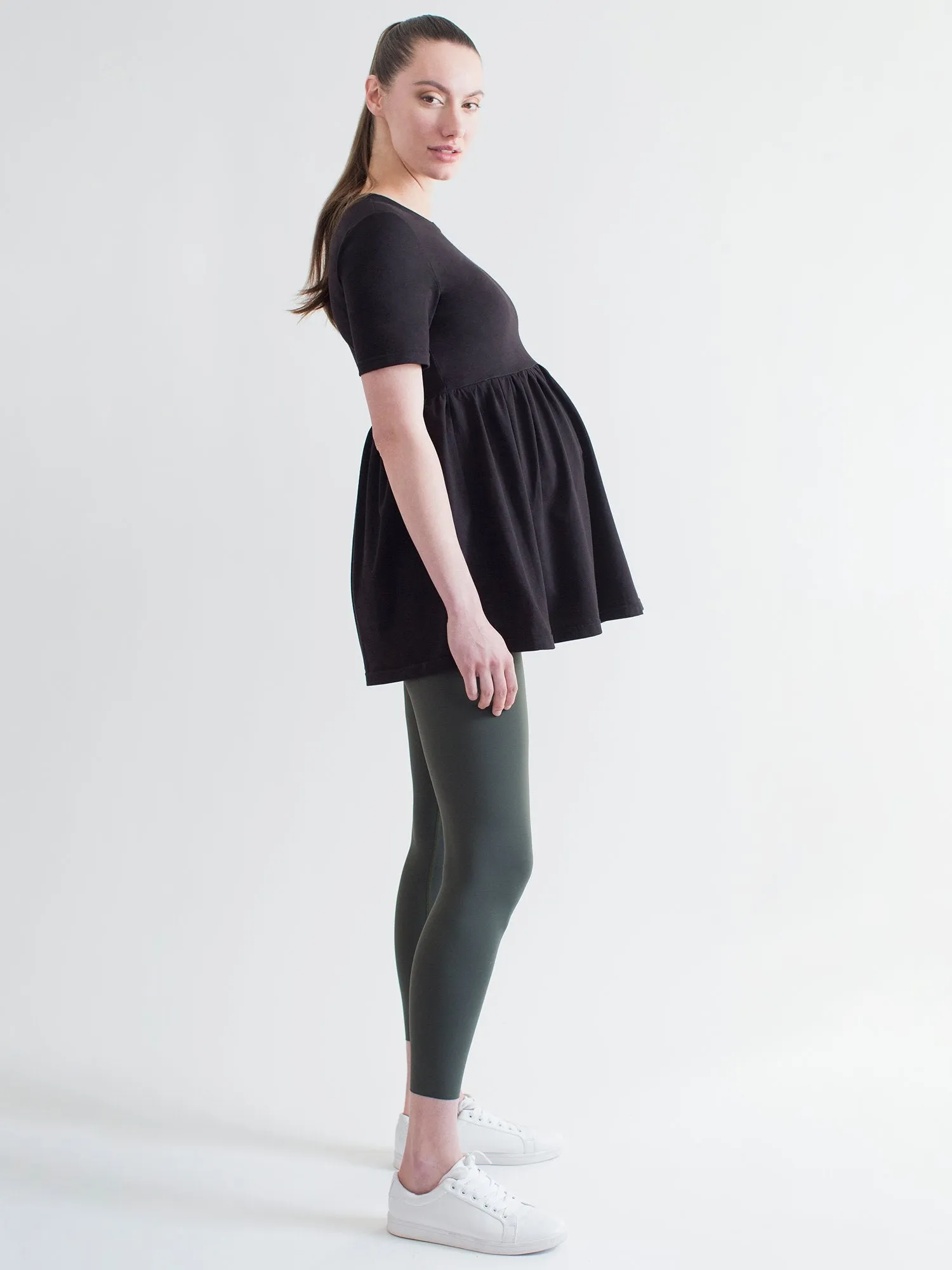 MATERNITY PLEATED SOFT STRETCH TOP, BLACK