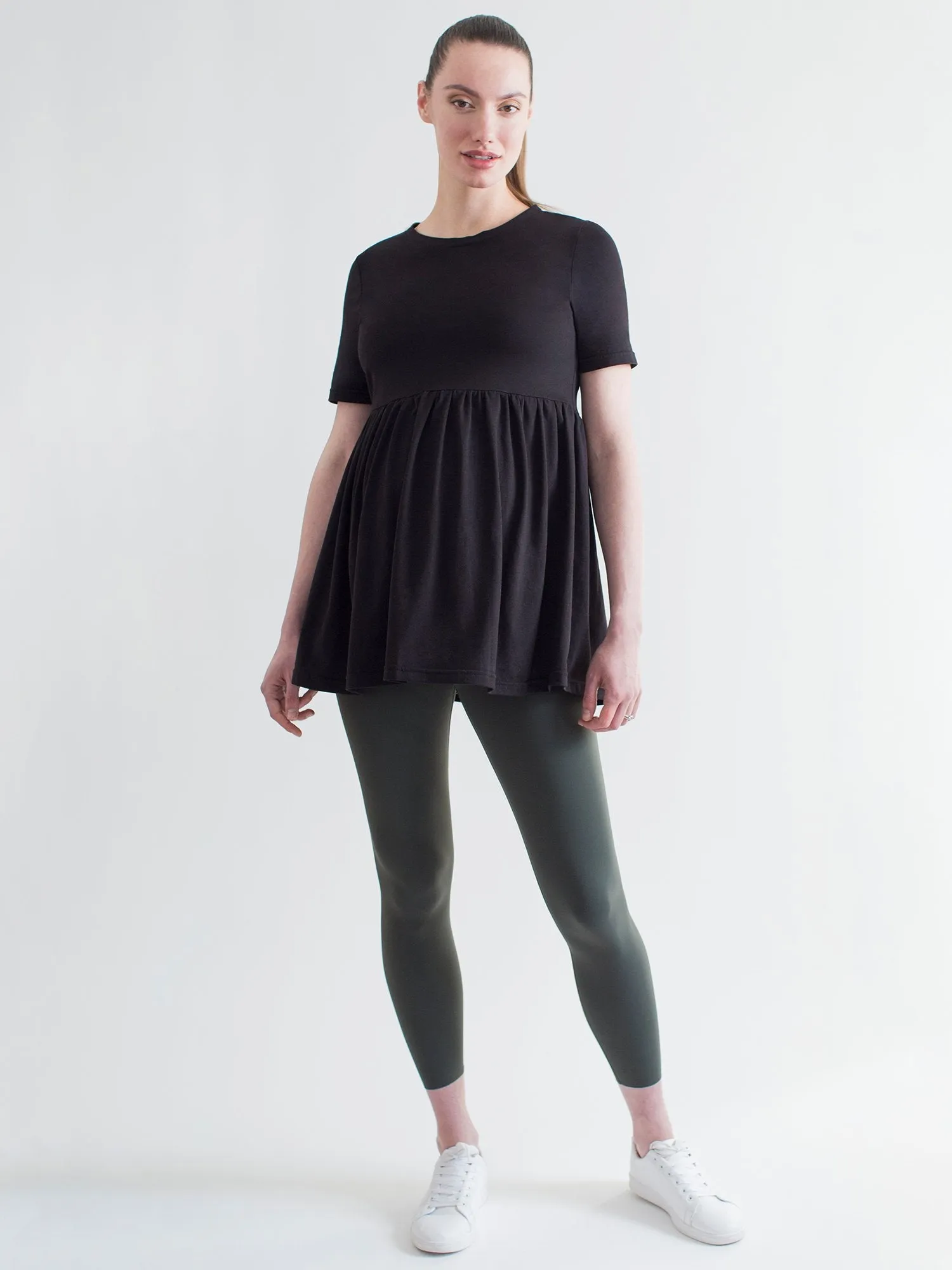 MATERNITY PLEATED SOFT STRETCH TOP, BLACK