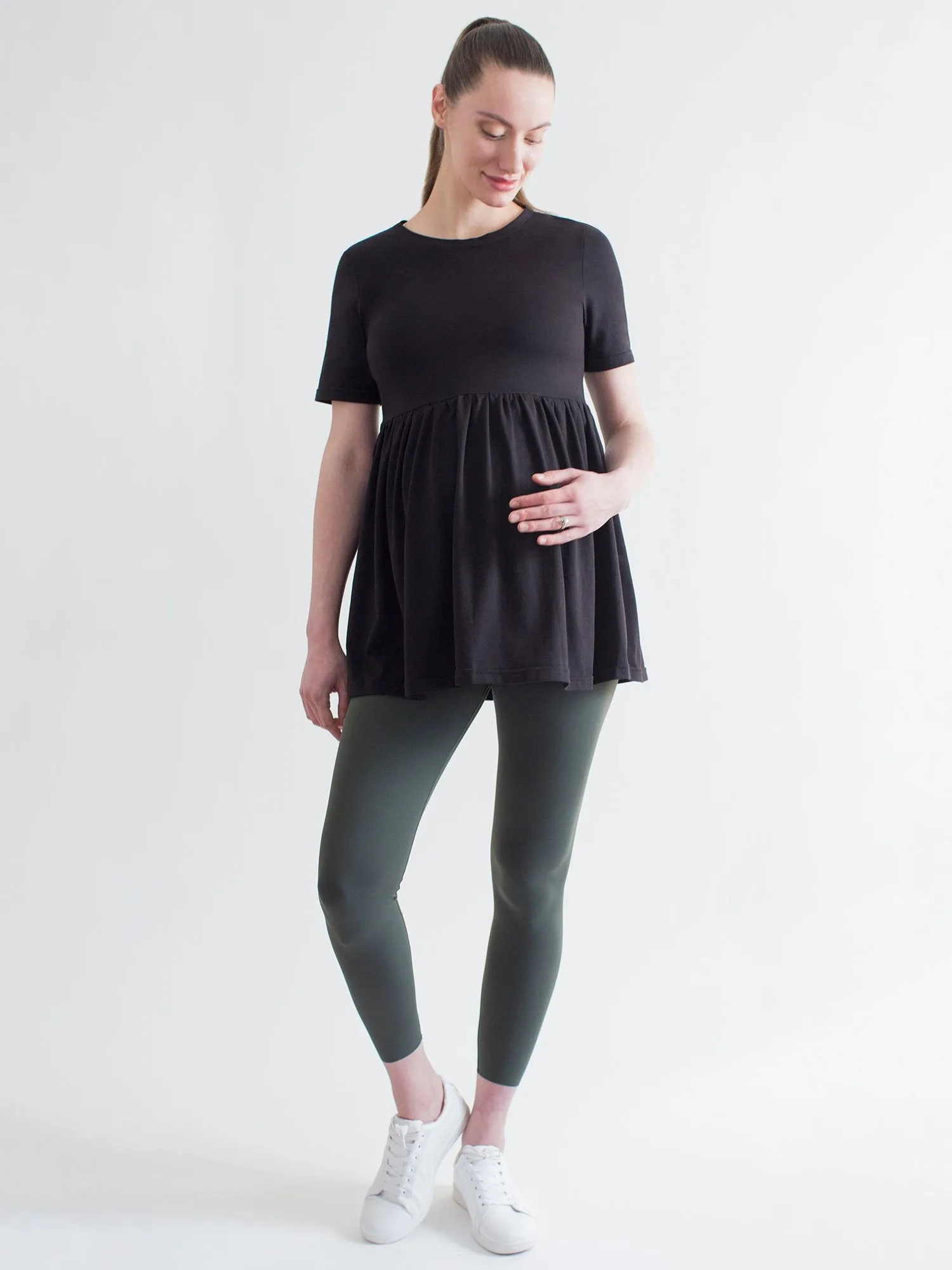 MATERNITY PLEATED SOFT STRETCH TOP, BLACK