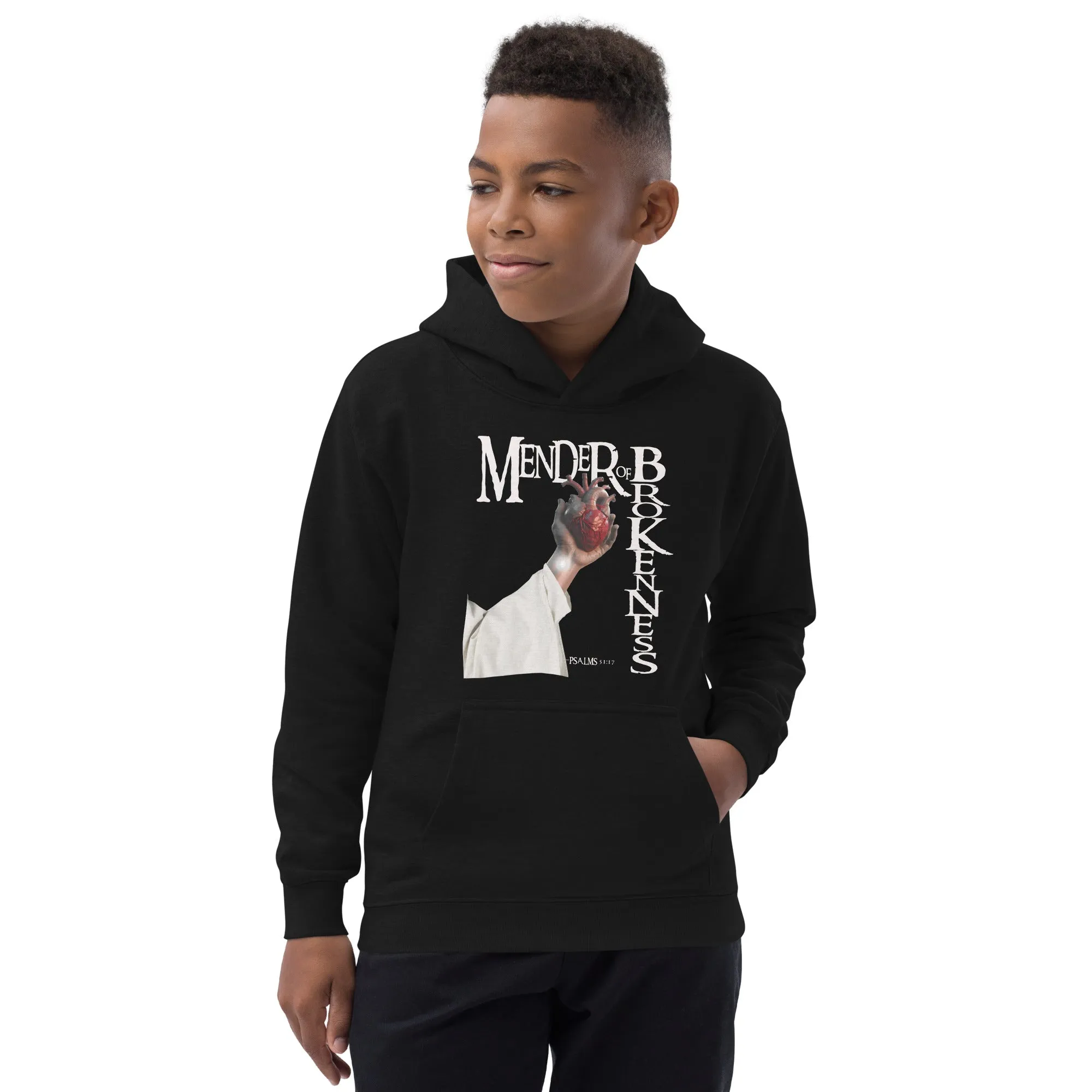 Mender of Brokenness Unisex  Youth Hoodie - White Text