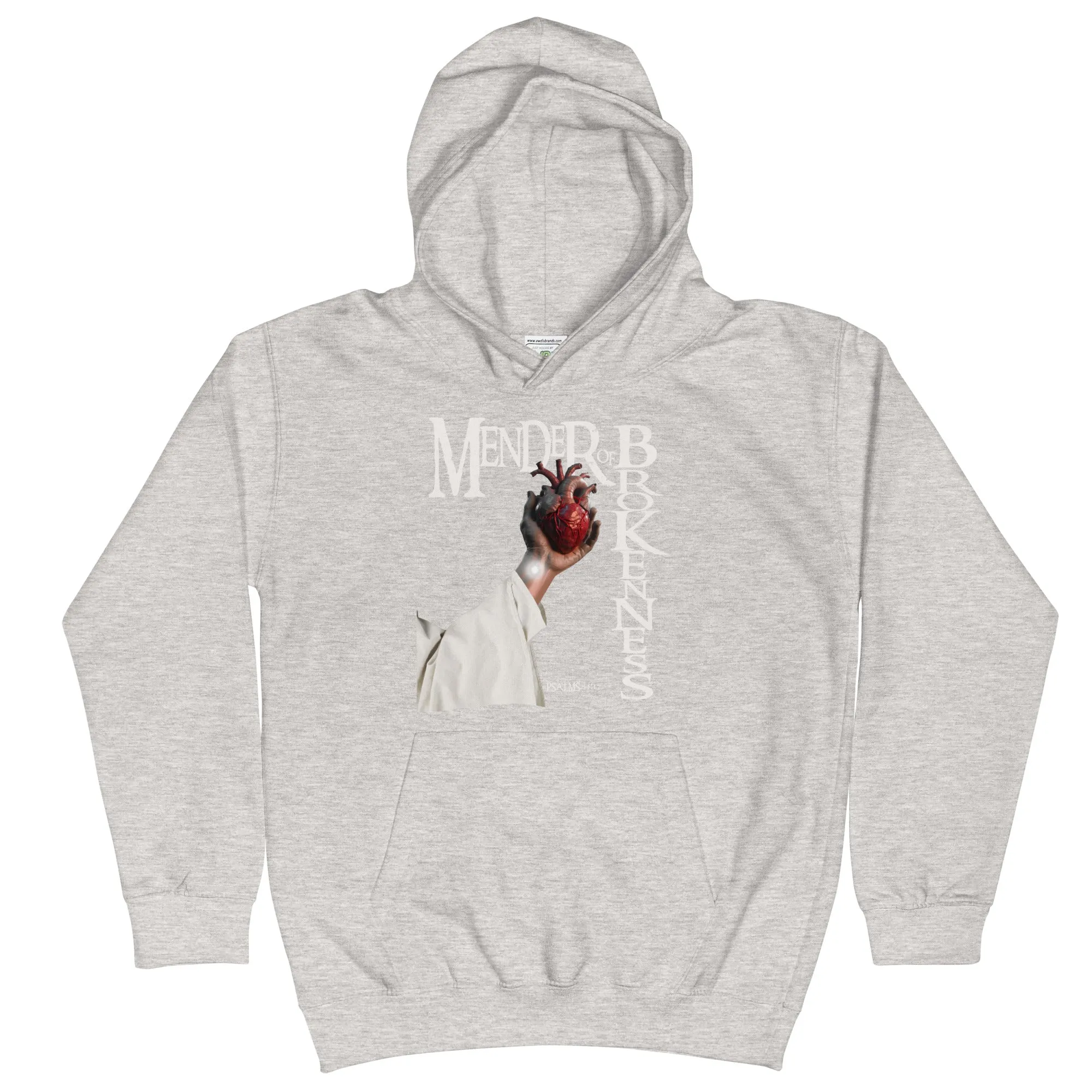 Mender of Brokenness Unisex  Youth Hoodie - White Text