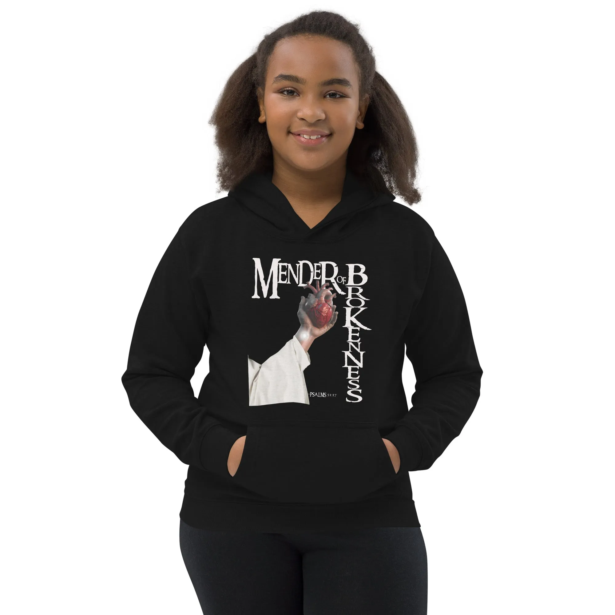 Mender of Brokenness Unisex  Youth Hoodie - White Text