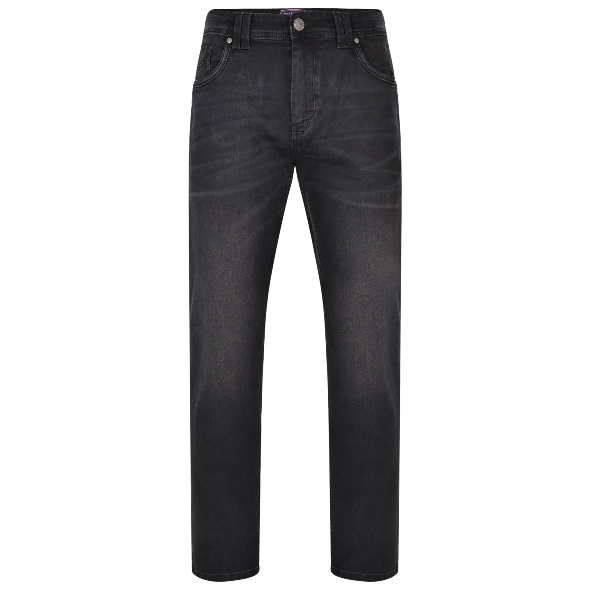 Mens Big Size Stretch Slim Fit Black Washed Jeans (Ortega)