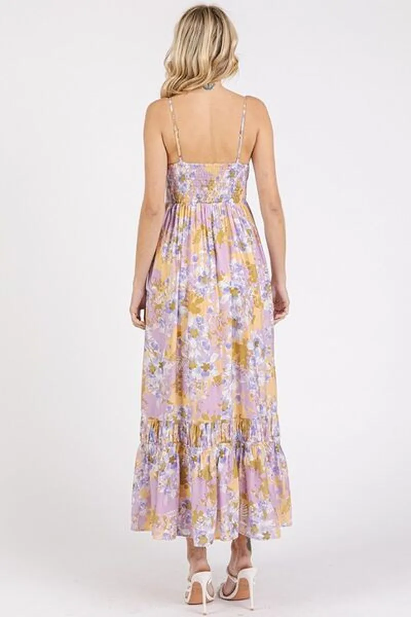 Mittoshop Floral Smocked Back Ruffled Hem Maxi Cami Dress