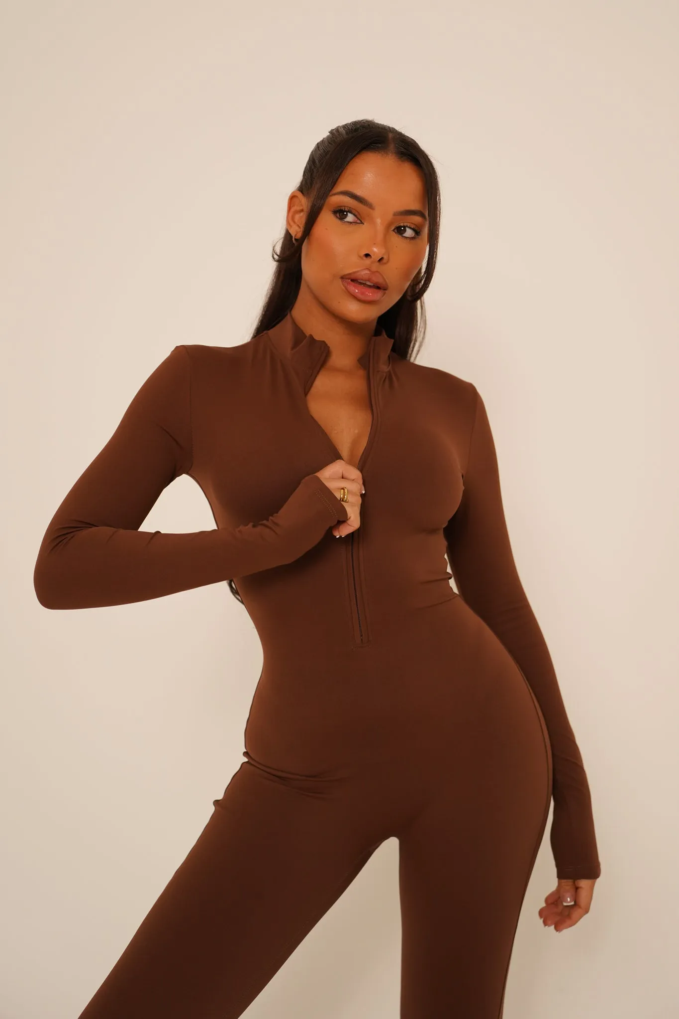 Mocha Long Sleeve Jumpsuit
