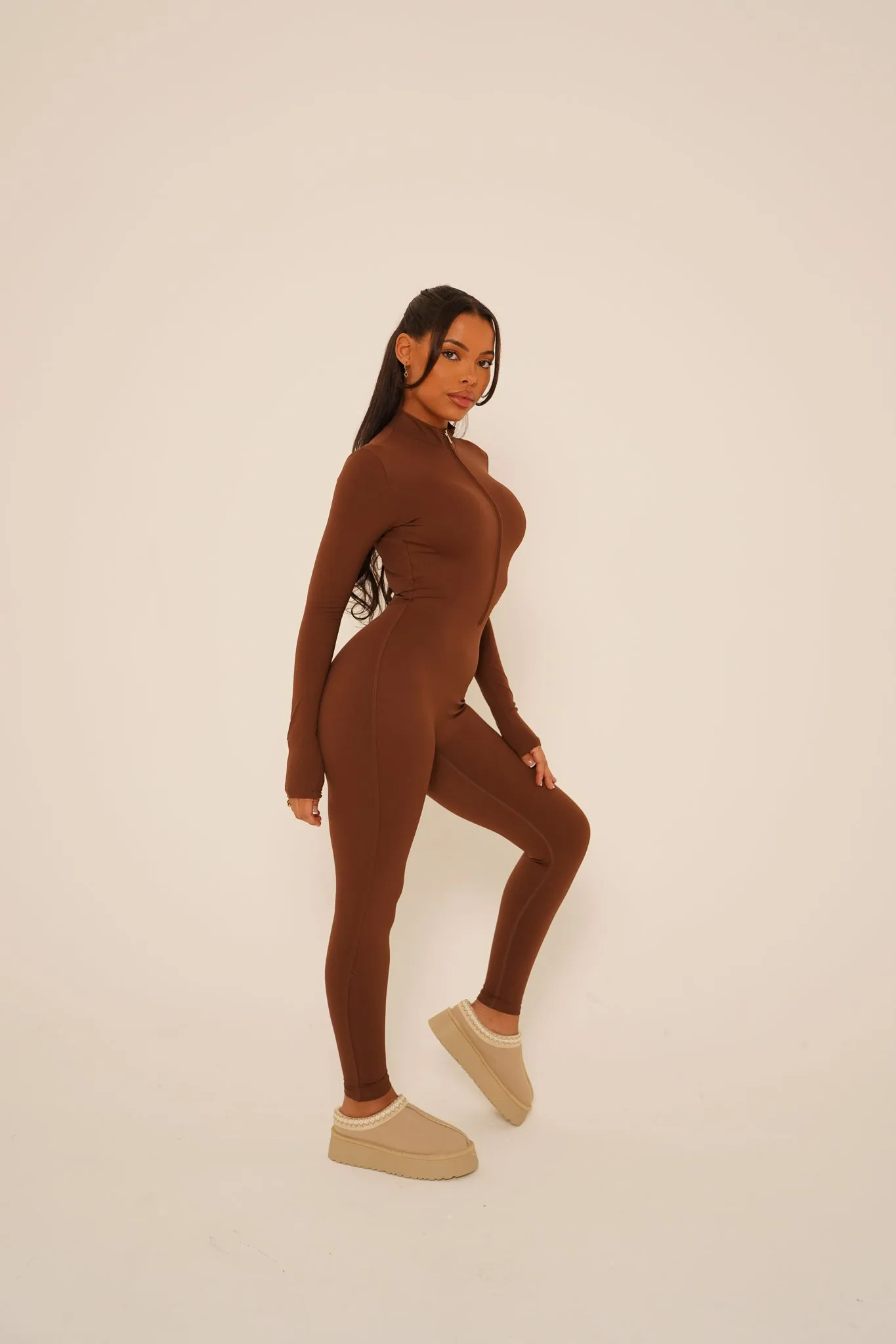 Mocha Long Sleeve Jumpsuit