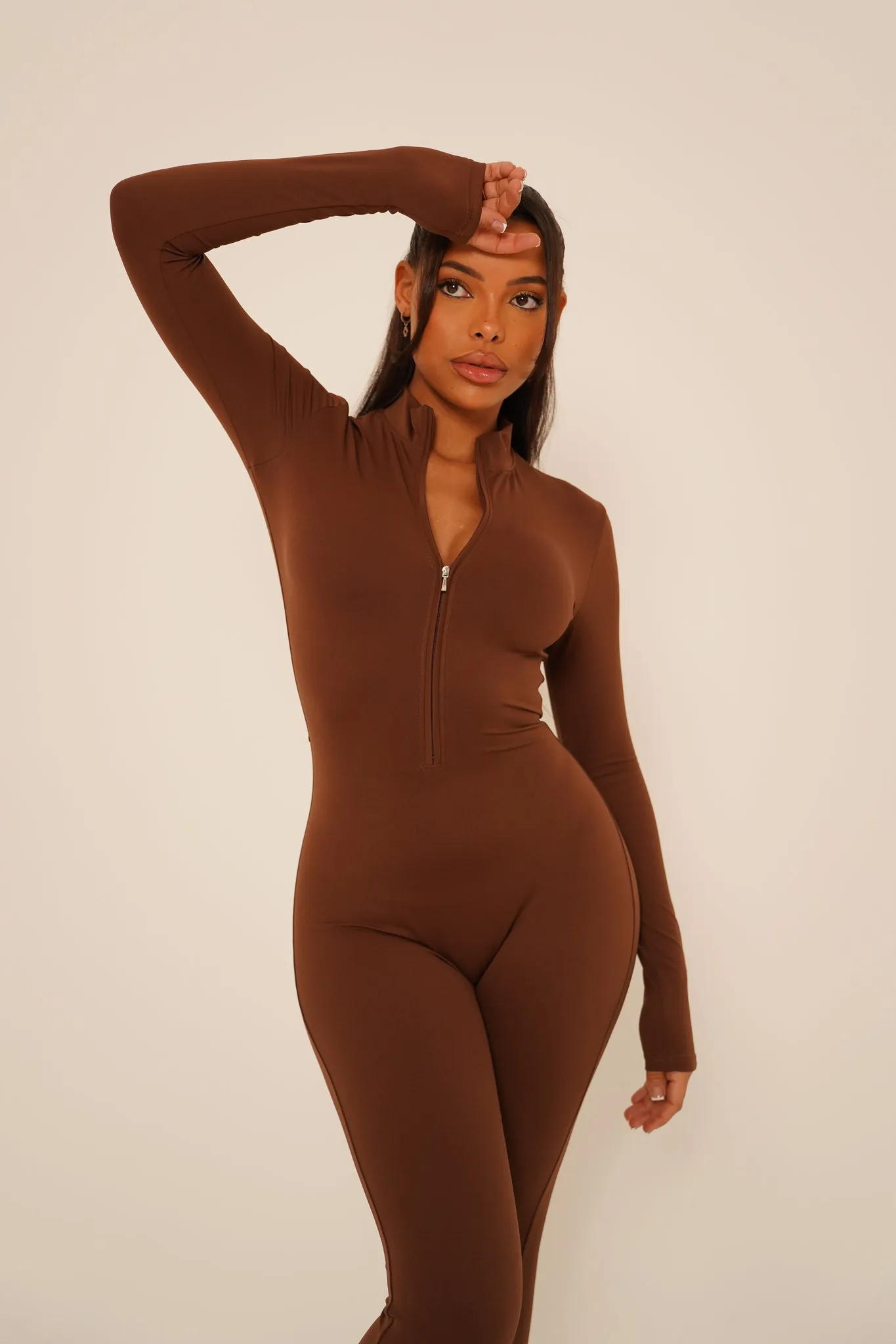 Mocha Long Sleeve Jumpsuit