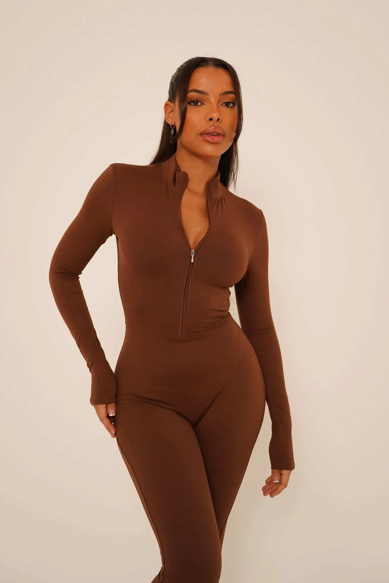 Mocha Long Sleeve Jumpsuit