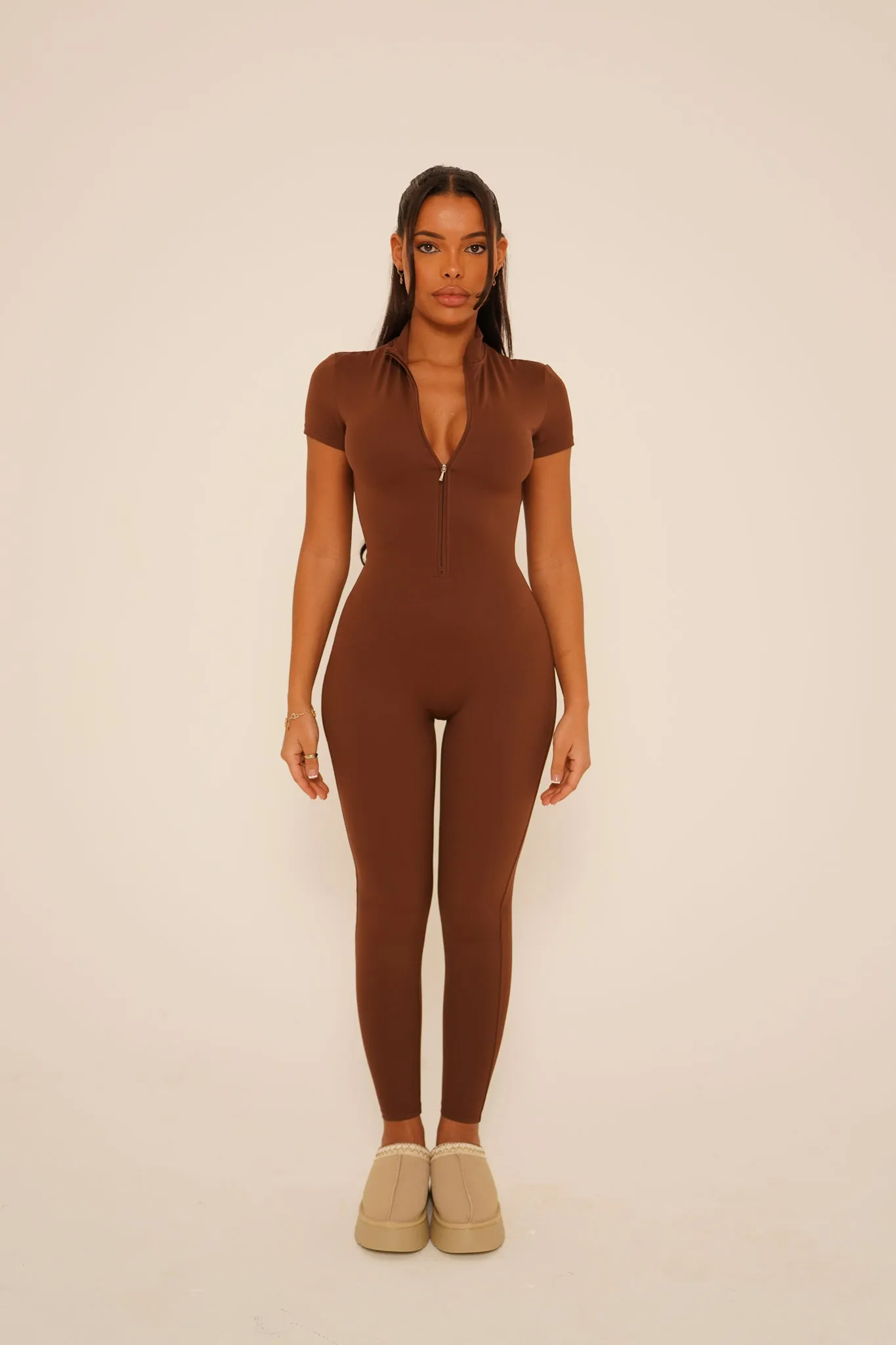 Mocha Short Sleeve Jumpsuit