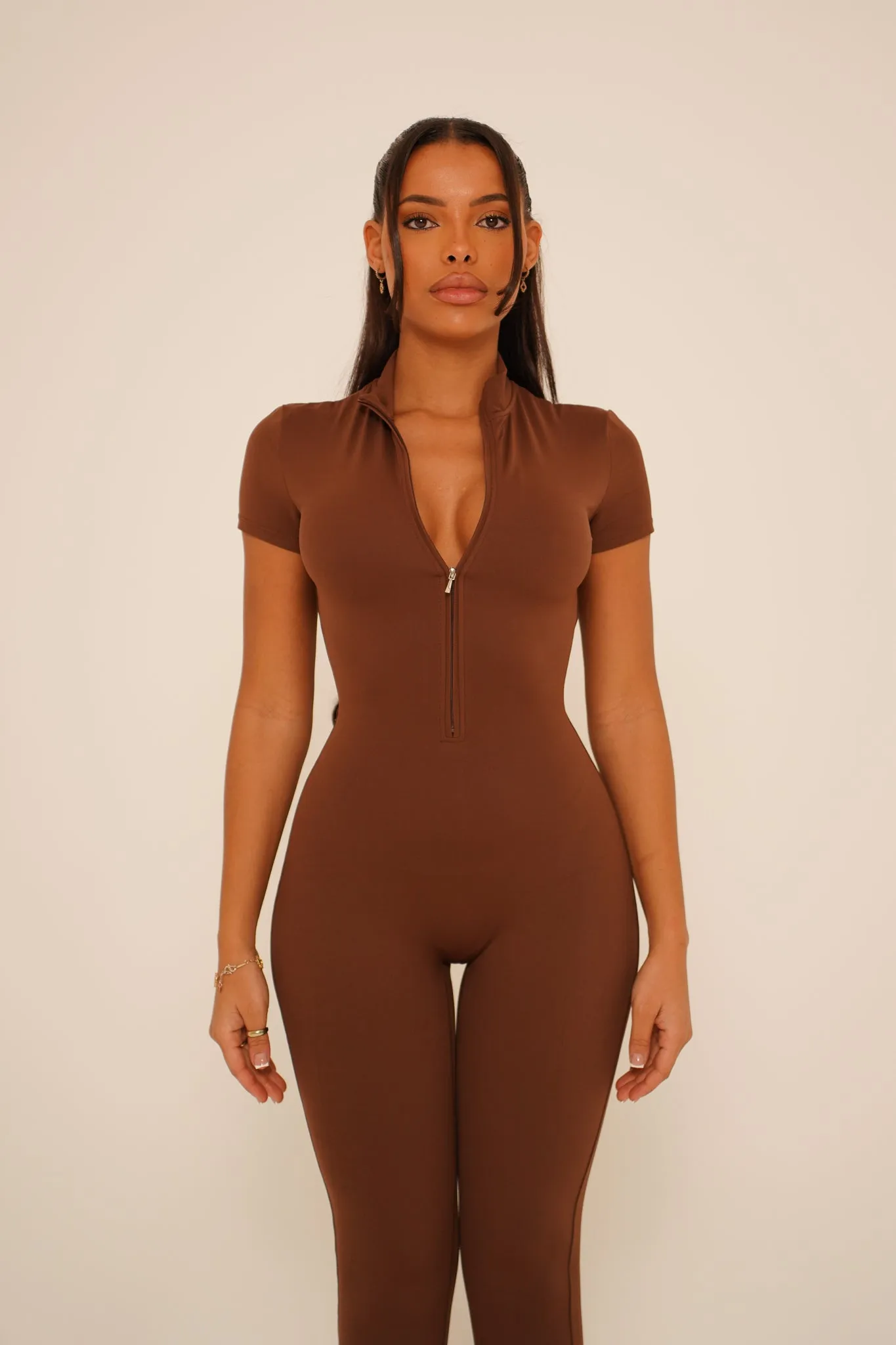 Mocha Short Sleeve Jumpsuit