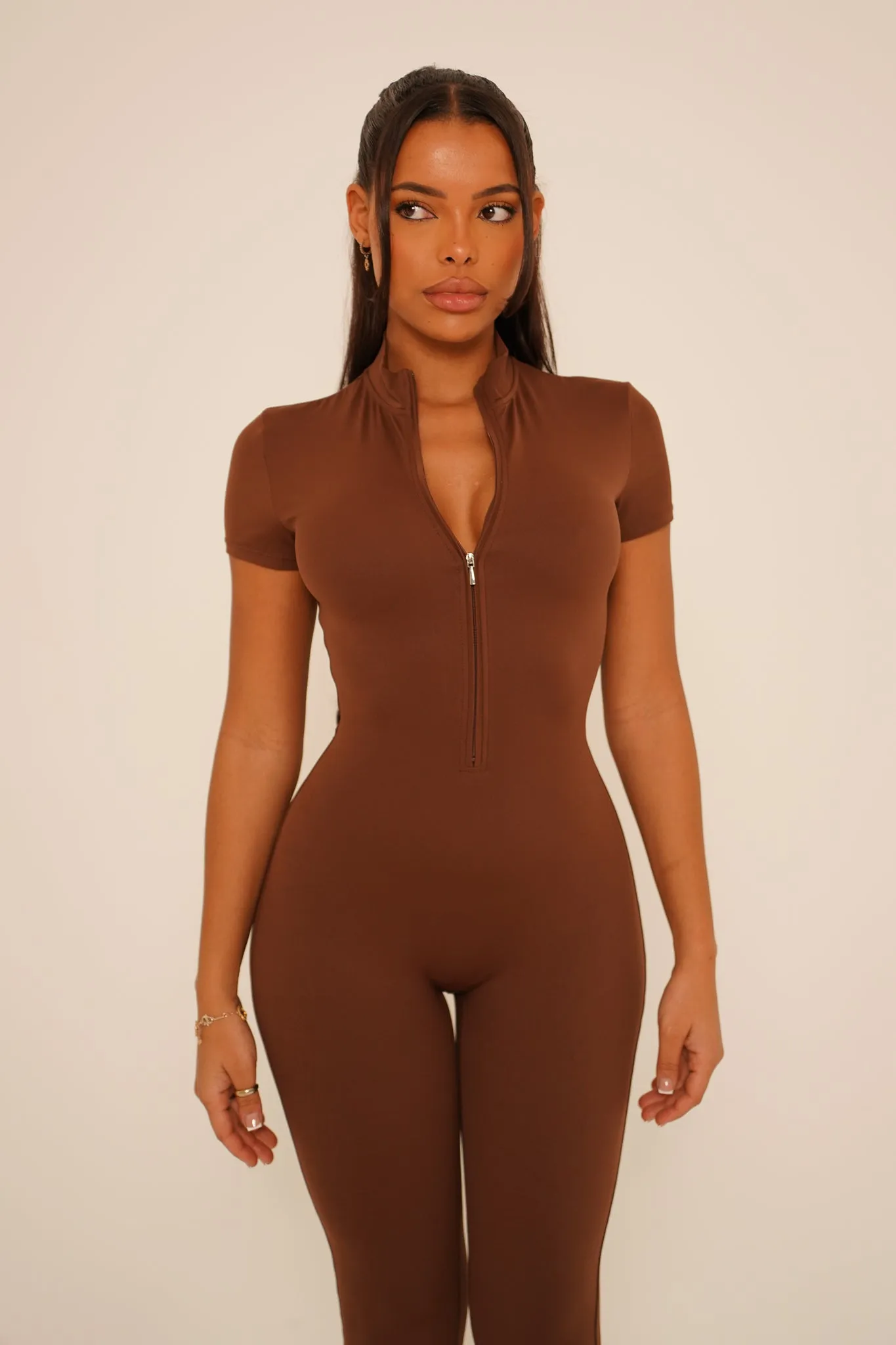Mocha Short Sleeve Jumpsuit