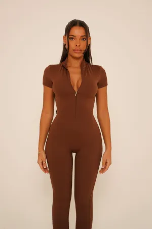 Mocha Short Sleeve Jumpsuit