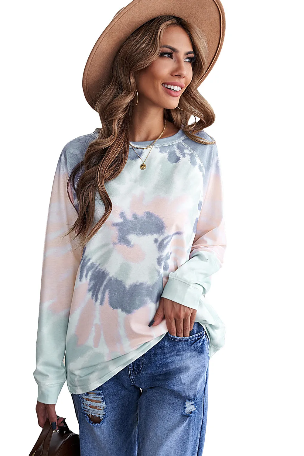 Multicolor Ombre Tie Dye Loose Leisure Sweatshirt