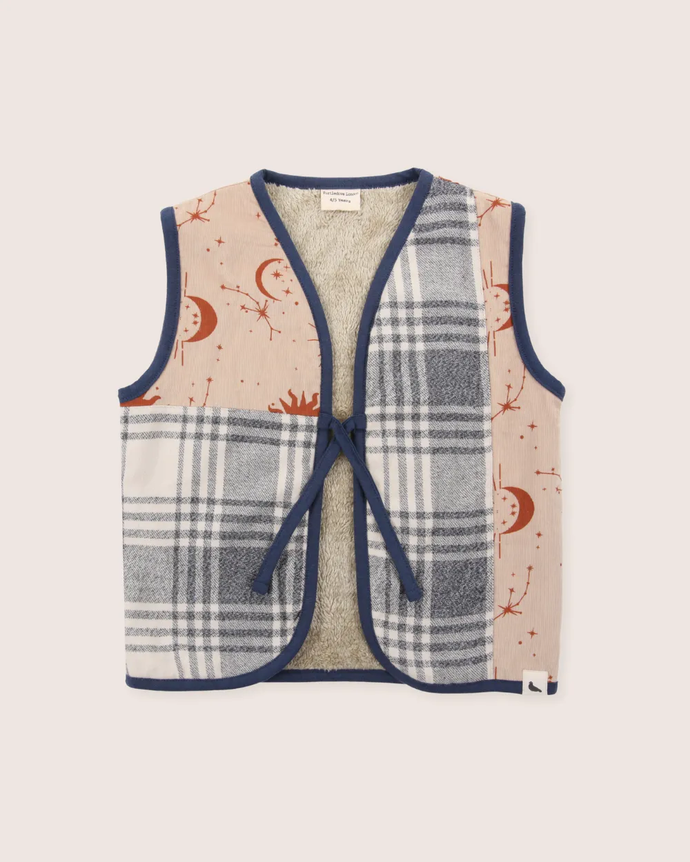 Multicolour Check And Celestial Print Patchwork Gilet
