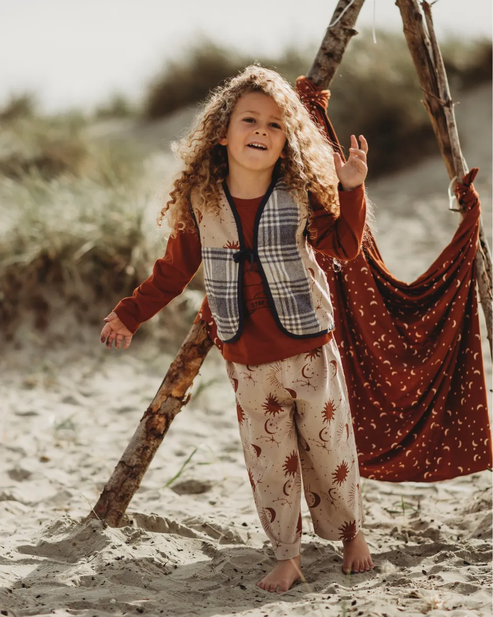Multicolour Check And Celestial Print Patchwork Gilet