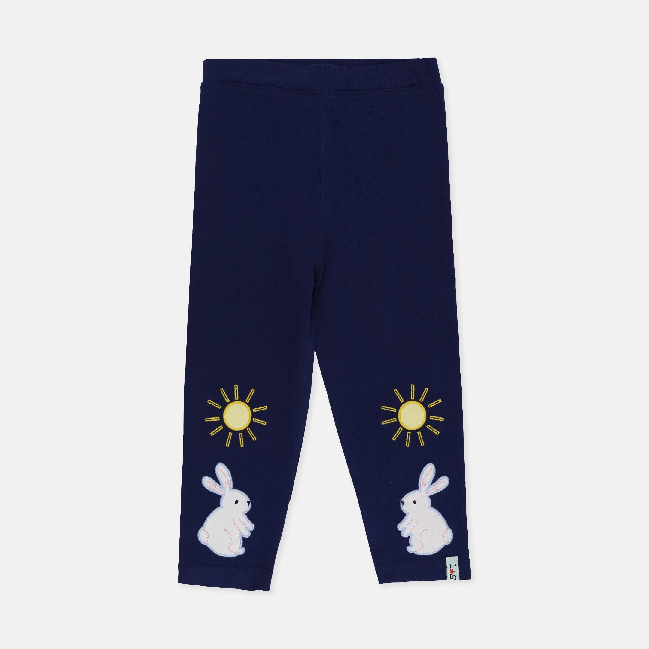 Multicoloured Bunny Applique And Stripe Print Leggings - 2 Pack