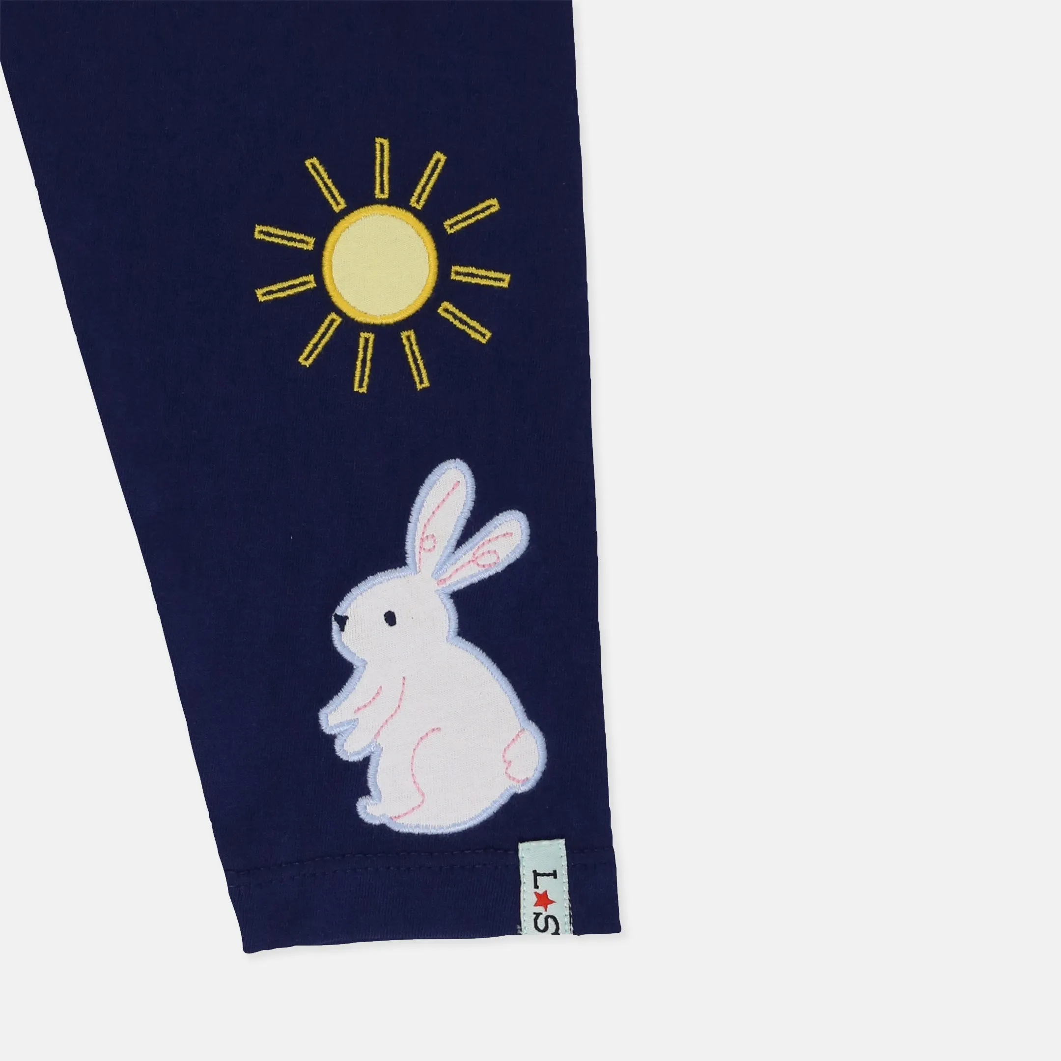Multicoloured Bunny Applique And Stripe Print Leggings - 2 Pack