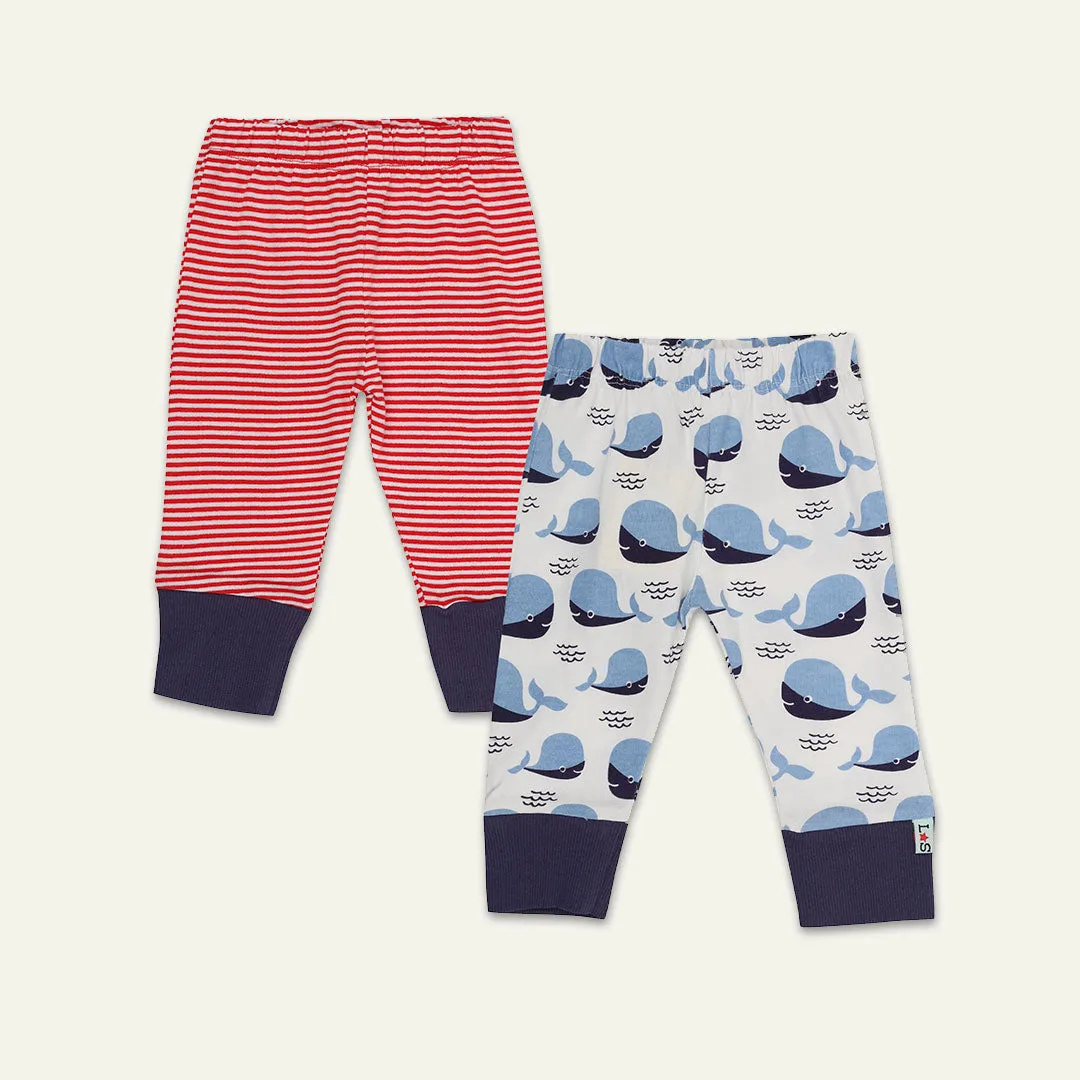 Multicoloured Whale And Stripe Print Leggings - 2 Pack