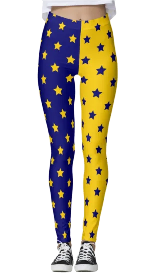 Navy Blue & Yellow Split Stars Leggings