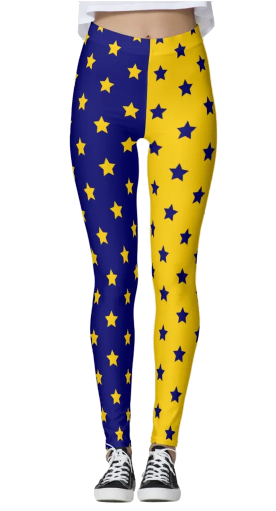 Navy Blue & Yellow Split Stars Leggings