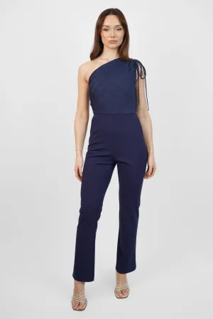 Navy One Shoulder Straight Leg Jumpsuit