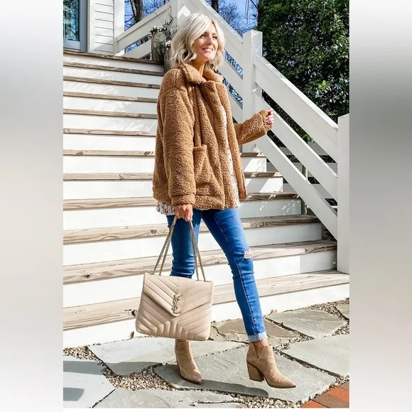 New PRETTY GARDEN Women's Sherpa Fleece Fashion Coat Size XXL in Khaki color