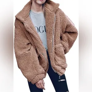New PRETTY GARDEN Women's Sherpa Fleece Fashion Coat Size XXL in Khaki color