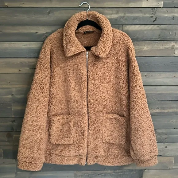 New PRETTY GARDEN Women's Sherpa Fleece Fashion Coat Size XXL in Khaki color