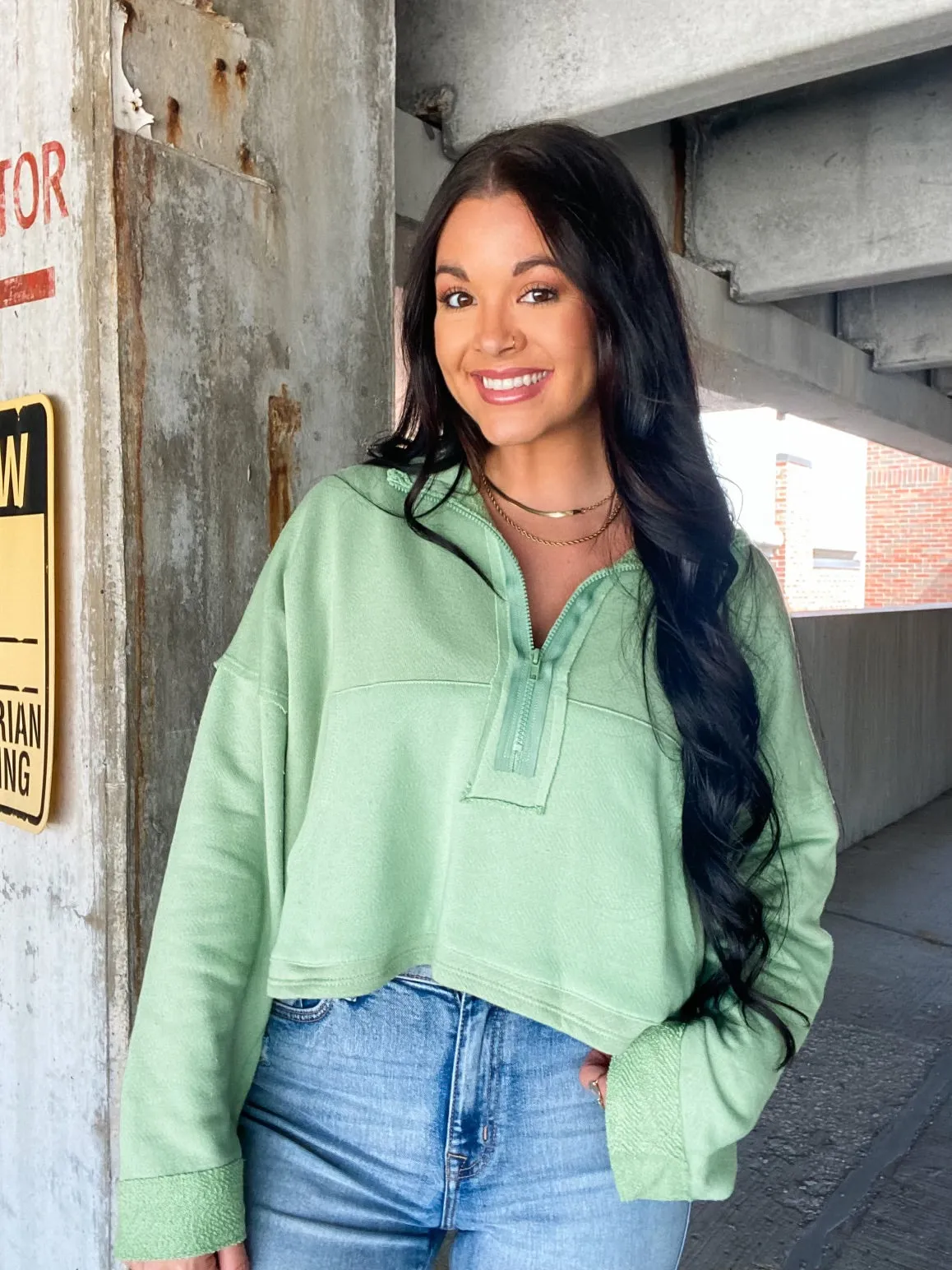 NOW & THEN QUARTER ZIP-LIGHT SAGE