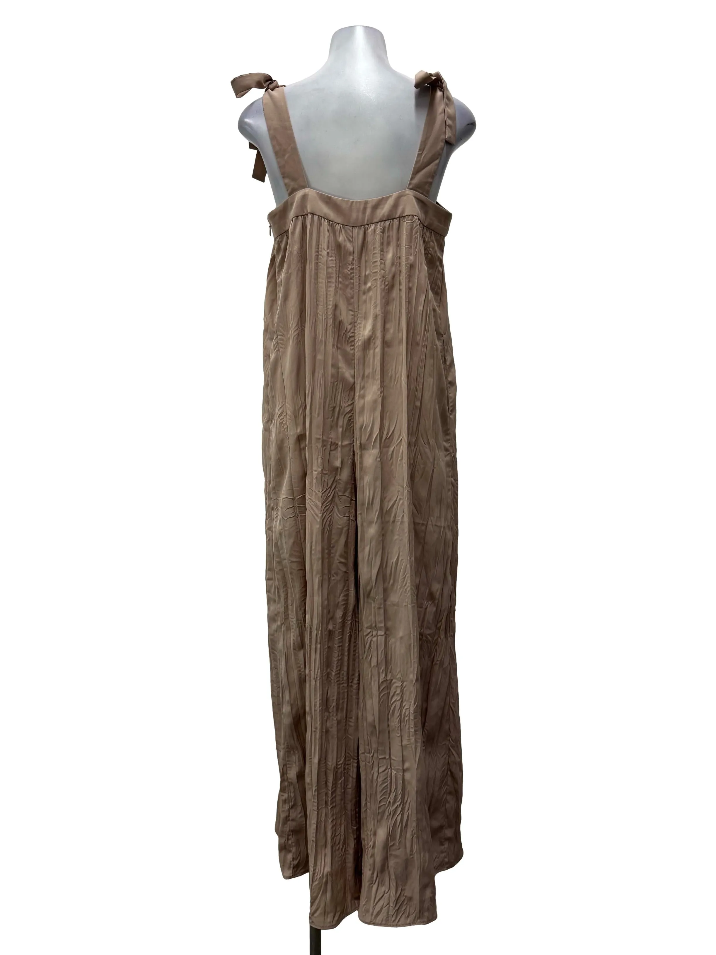 Nude Square Neck Tie Pleated Jumpsuit