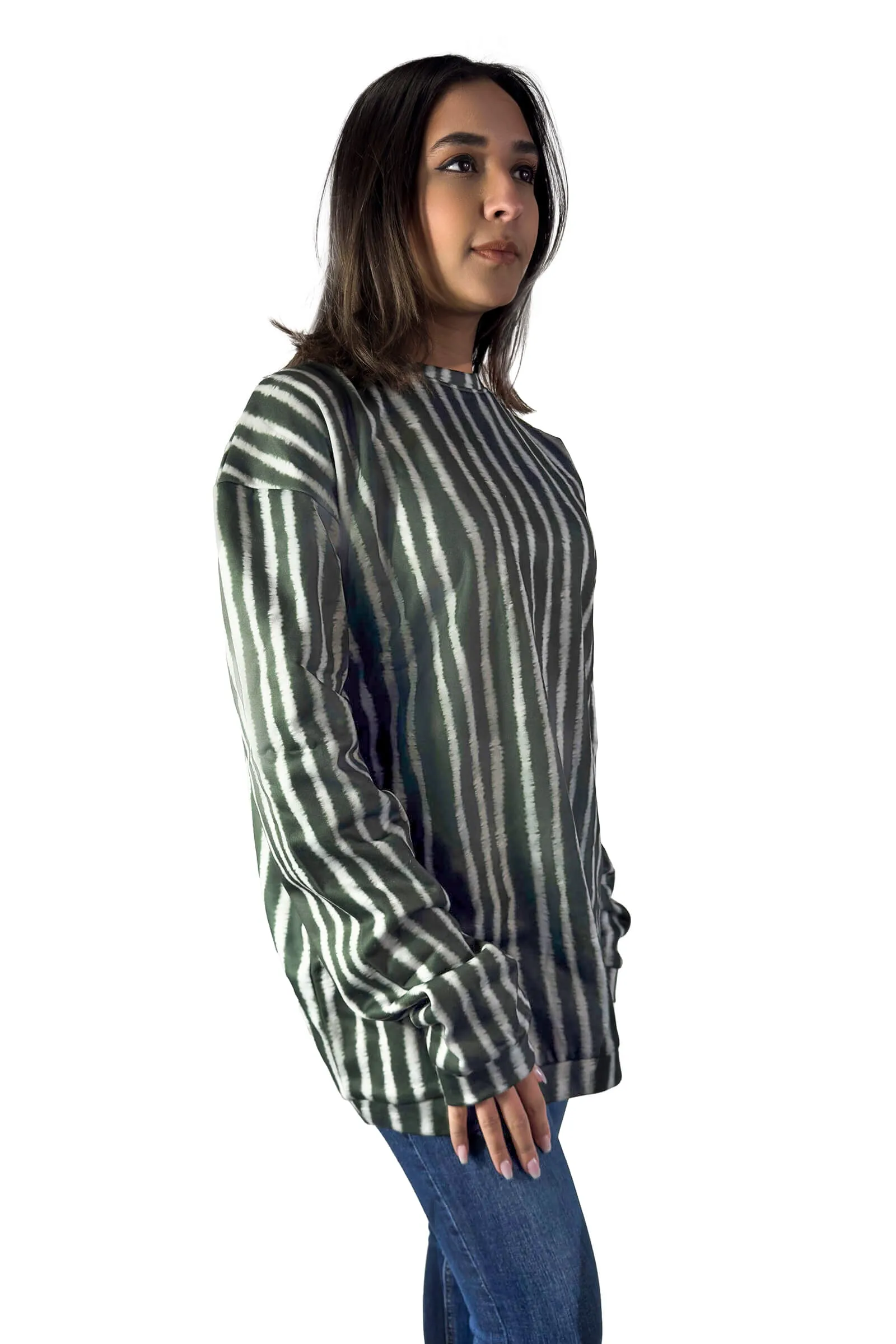 Olive Striped Relaxed Sweatshirt
