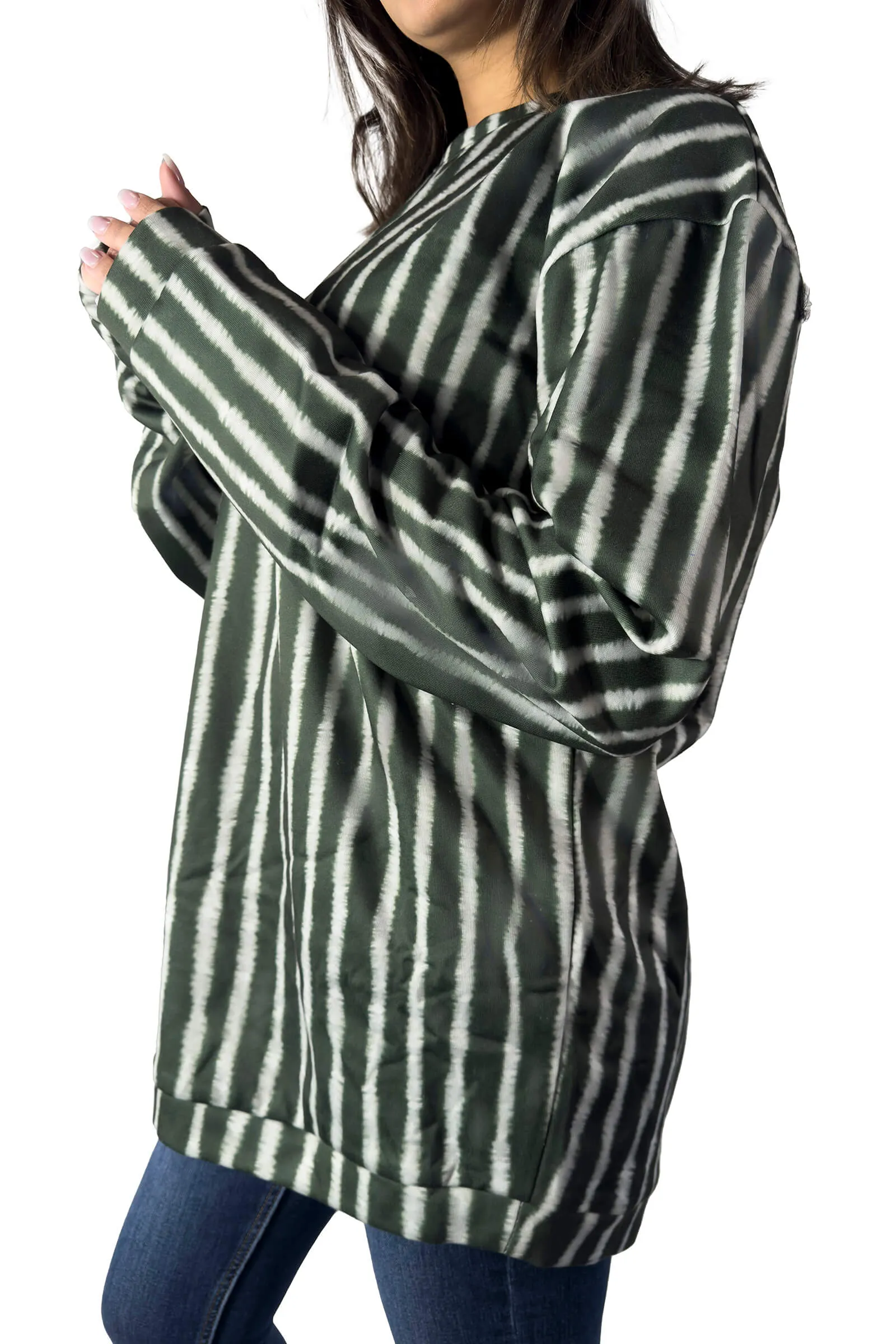 Olive Striped Relaxed Sweatshirt