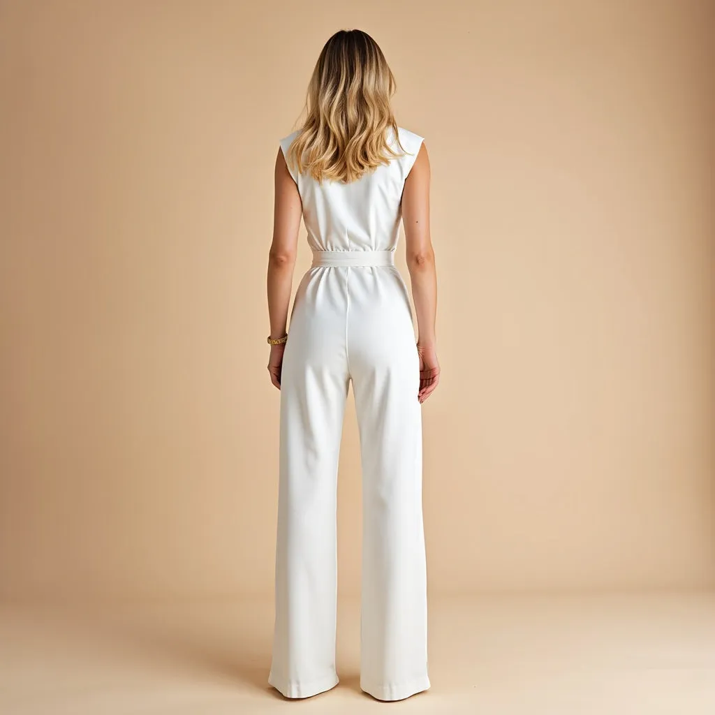 OLIVIANA | Sleeveless Jumpsuit with High Collar and Belt