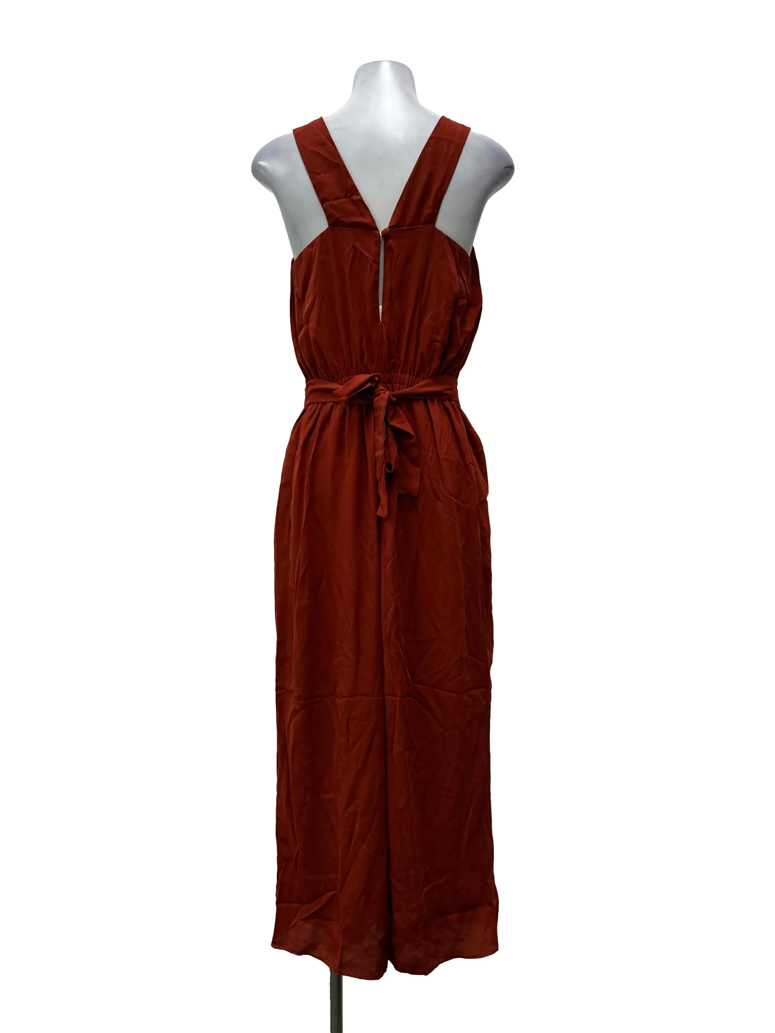 Orange V Sash Jumpsuit